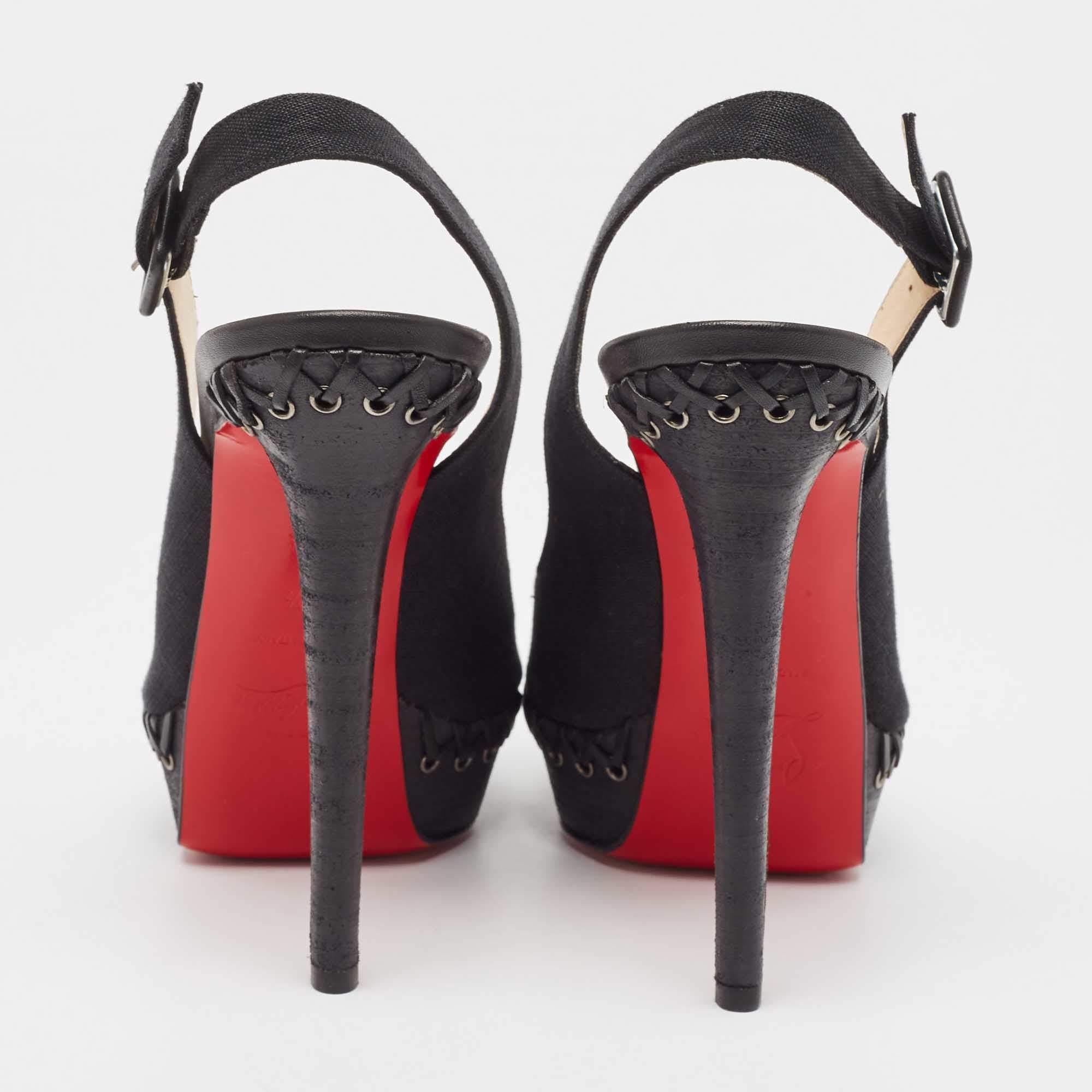 Christian Louboutin Black Canvas Indiana Platform Pumps Size 37.5 1