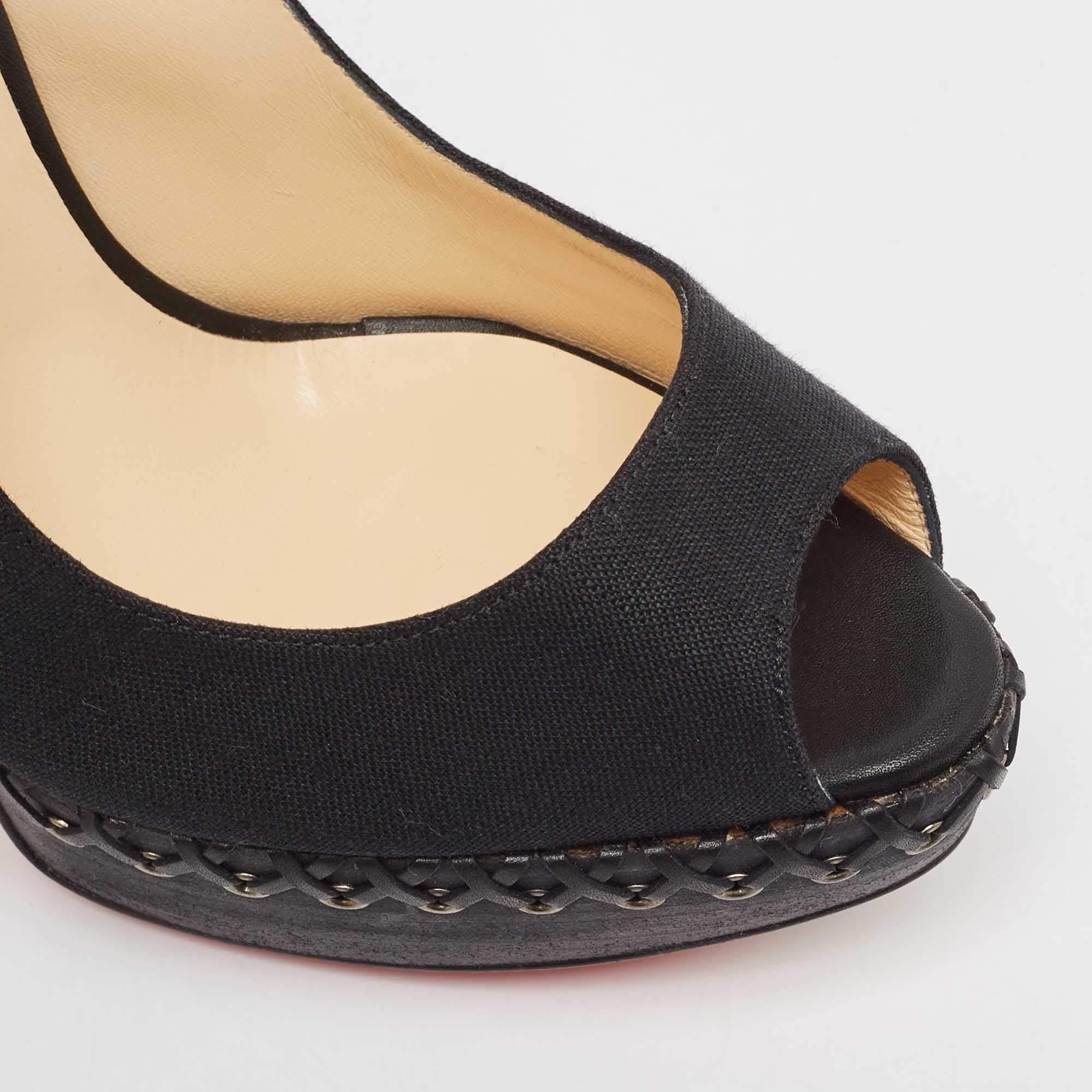 Christian Louboutin Black Canvas Indiana Platform Pumps Size 37.5 3