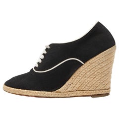 Christian Louboutin Black Canvas Lace Up Espadrille Wedge Sneakers Size 39