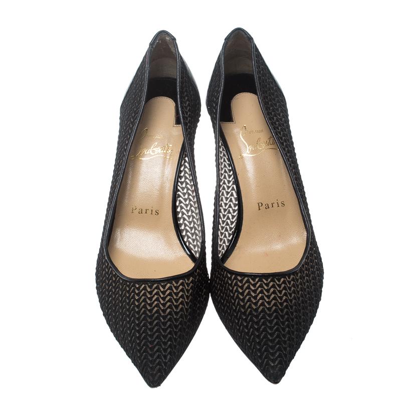 There's something about a pair of Louboutins that every woman dreams of owning one! Make your dream come alive by adding these amazing Saramor Maille pumps to your wardrobe. The black pumps are crafted from knit mesh and leather and feature a
