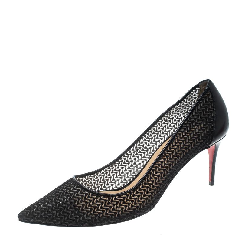 Christian Louboutin Black Chevron Mesh Saramor Maille Pointed Toe Pumps Size 38