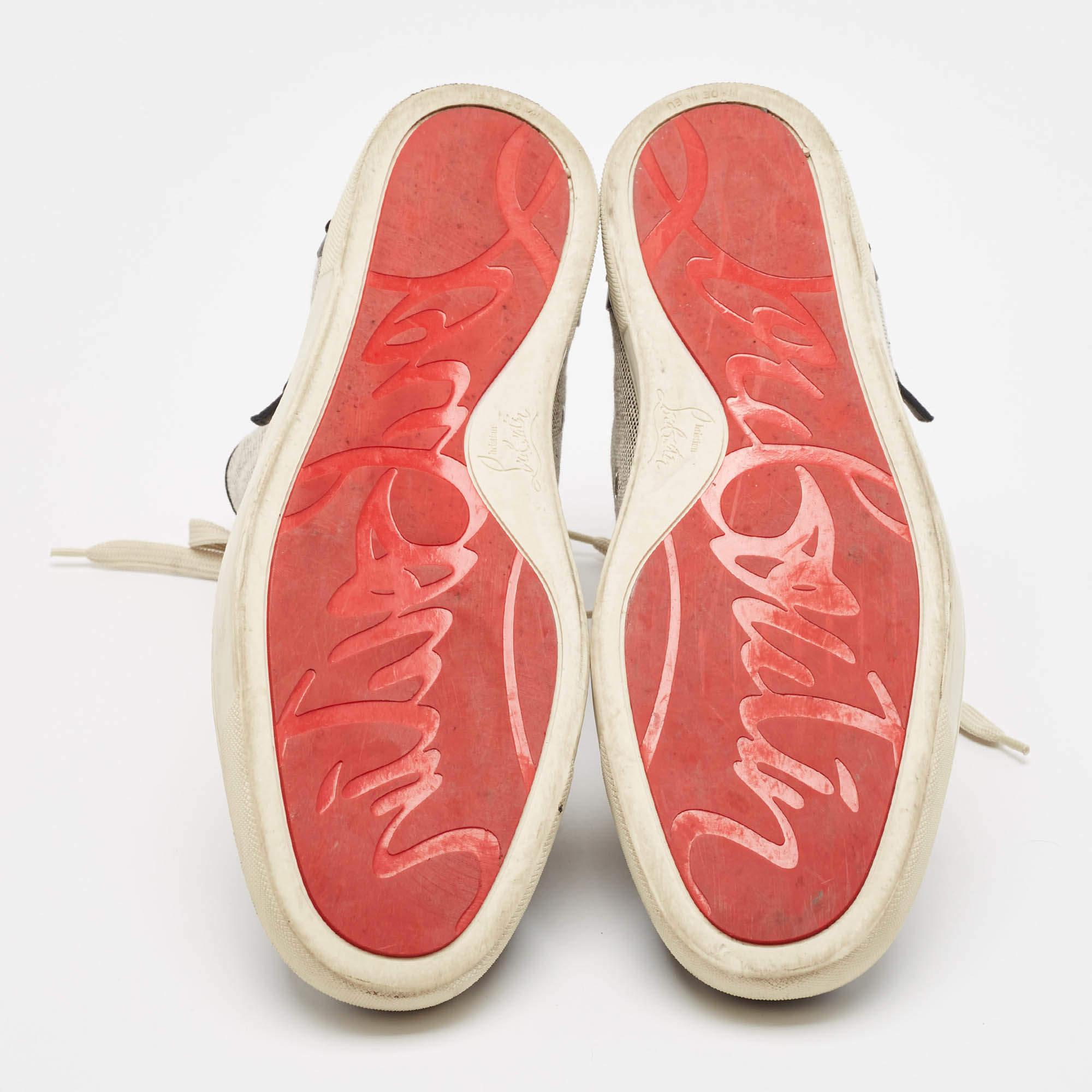 Christian Louboutin Black/Cream Canvas Leather Alfie High Top Sneakers Size 45 For Sale 1