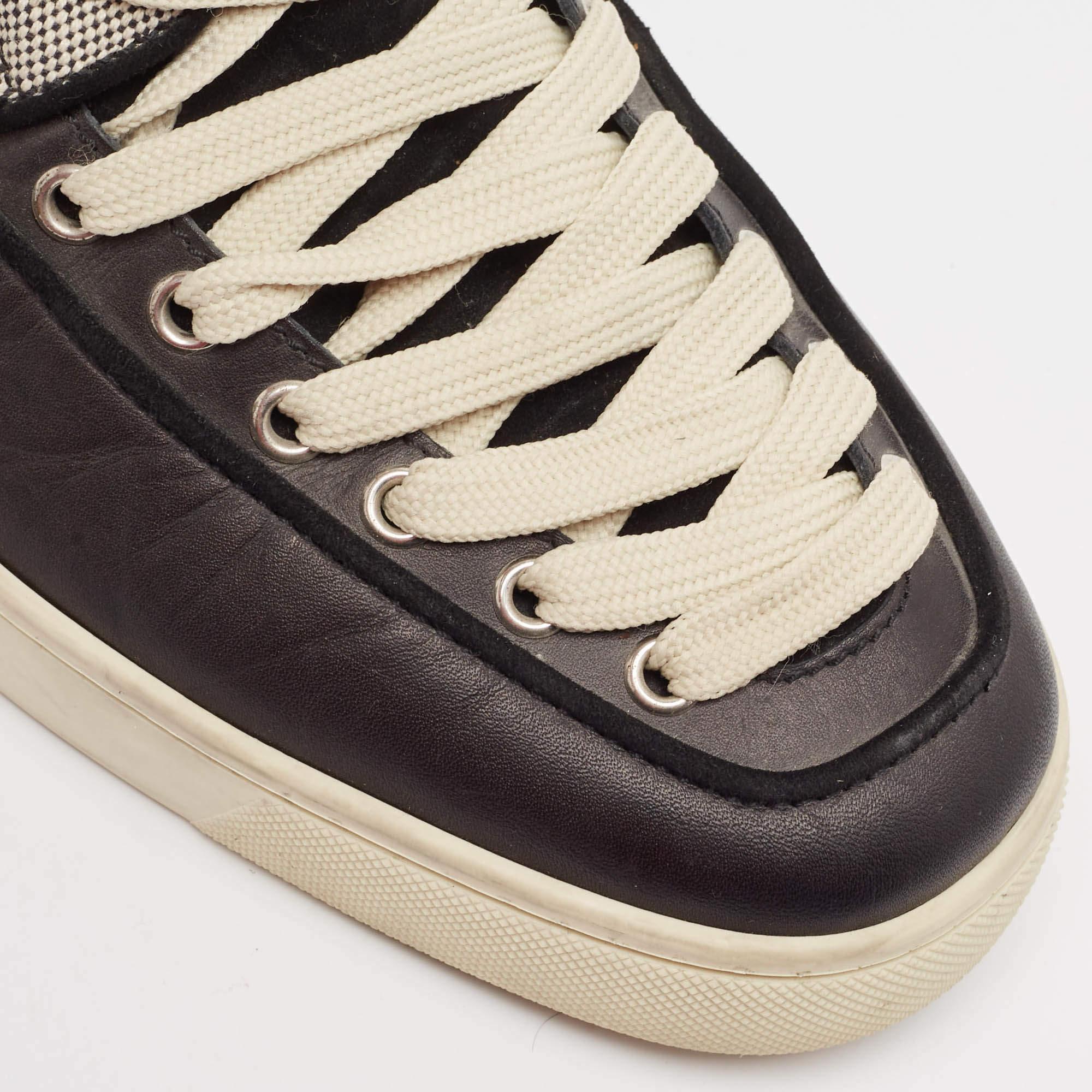 Christian Louboutin Black/Cream Canvas Leather Alfie High Top Sneakers Size 45 For Sale 3