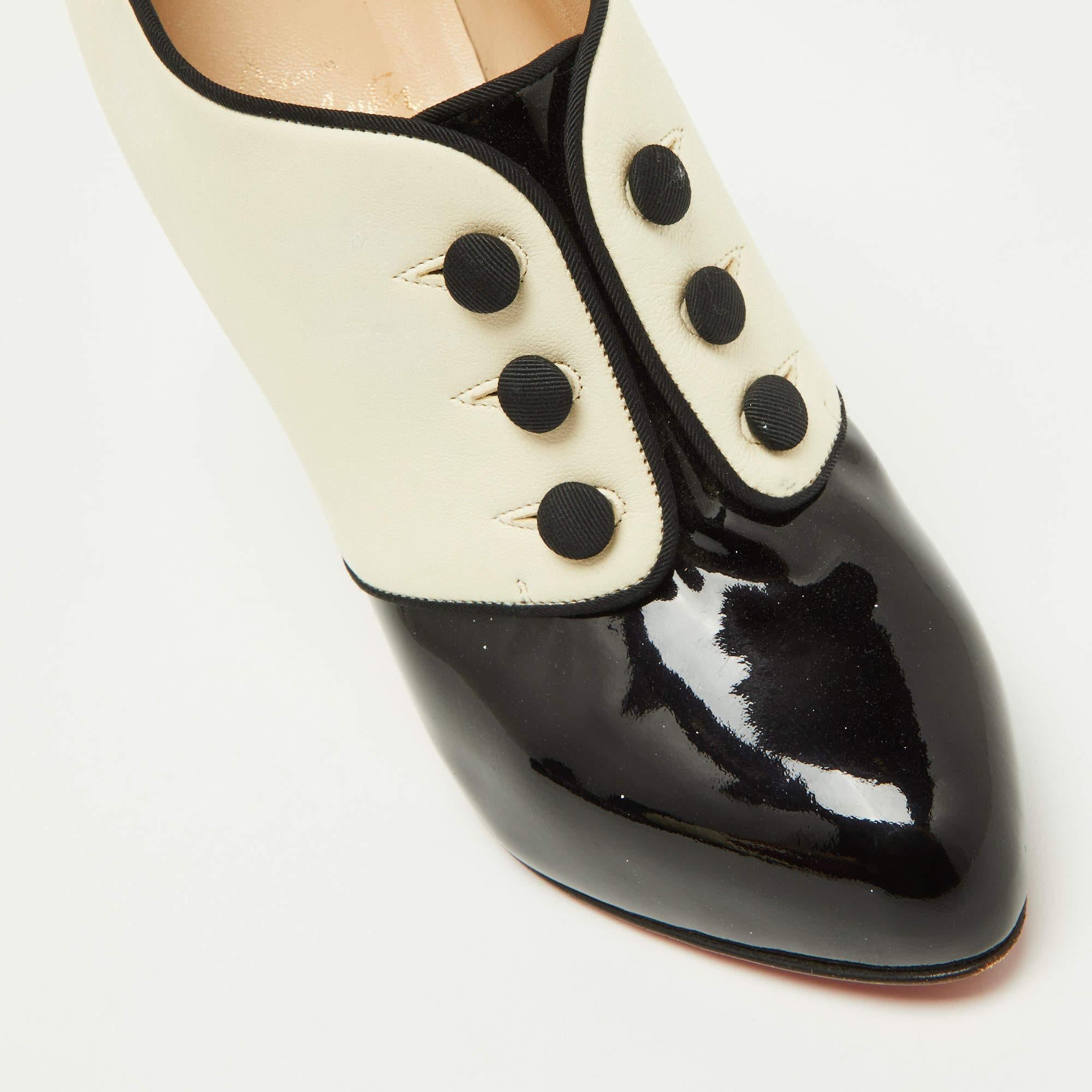 Christian Louboutin Black/Cream Patent and Leather Esoteri Booties Size 38 3