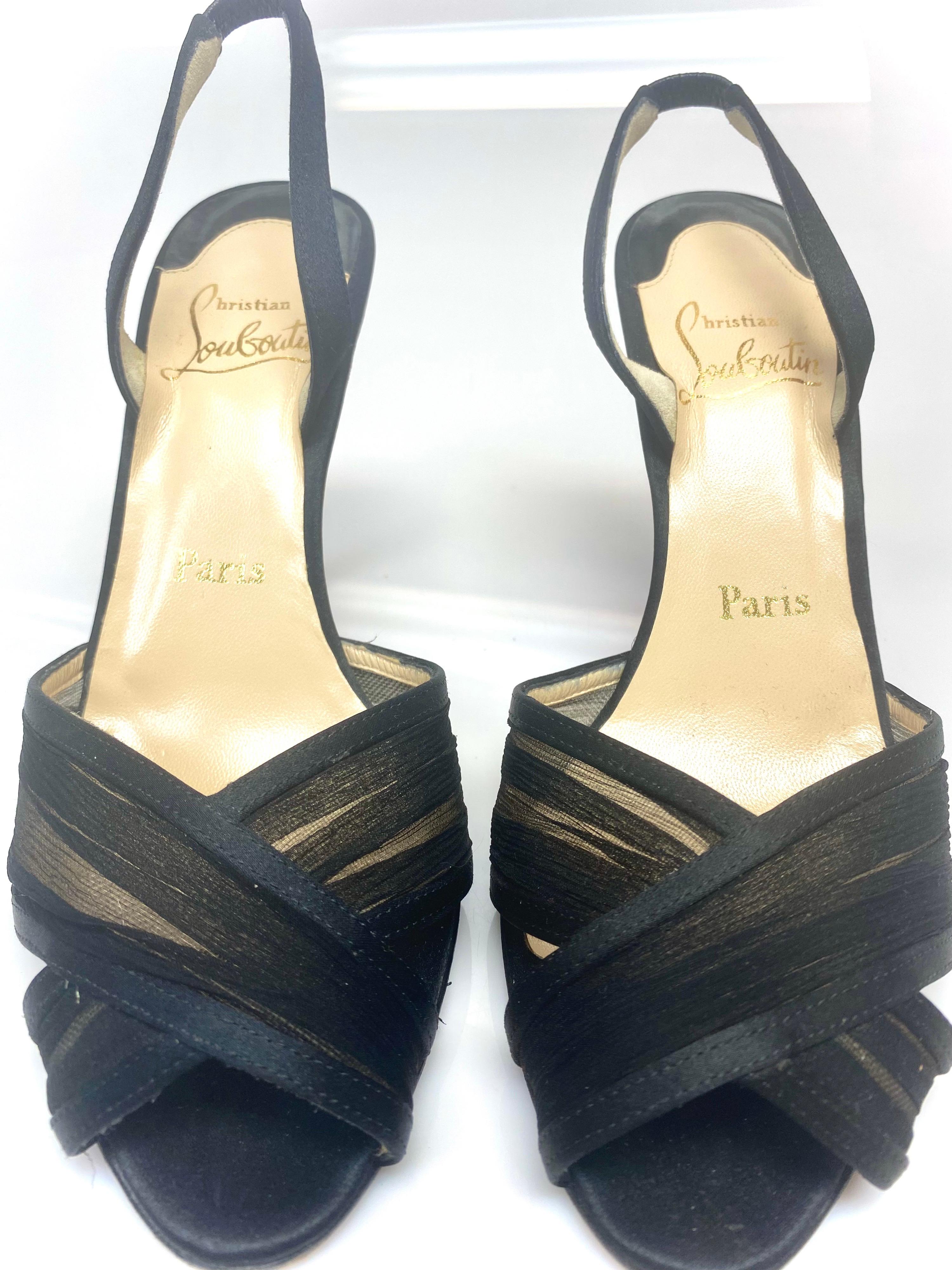 Christian Louboutin Black CrissCross Slingback Sandals Size 38.5 In Good Condition For Sale In West Palm Beach, FL
