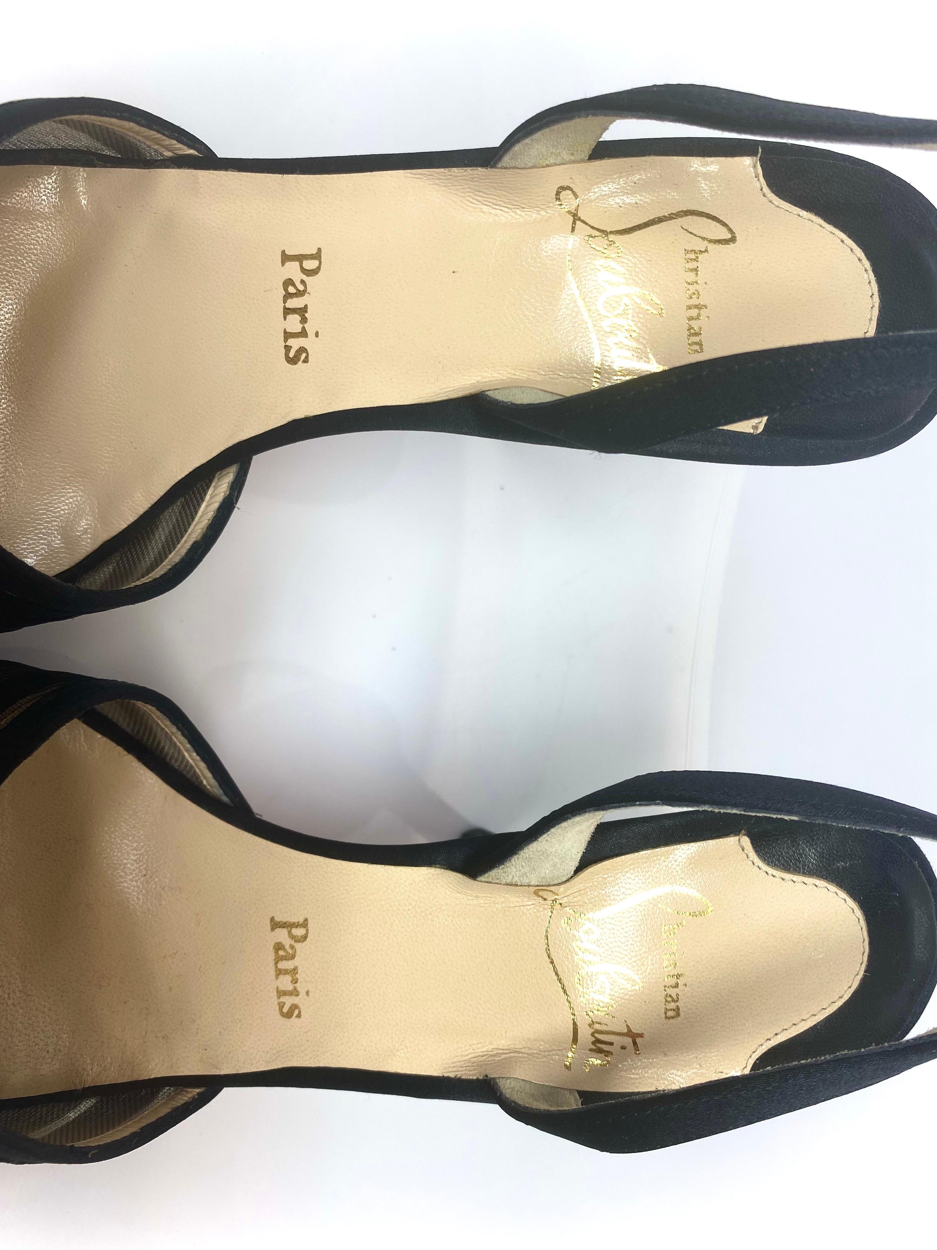 Women's Christian Louboutin Black CrissCross Slingback Sandals Size 38.5 For Sale