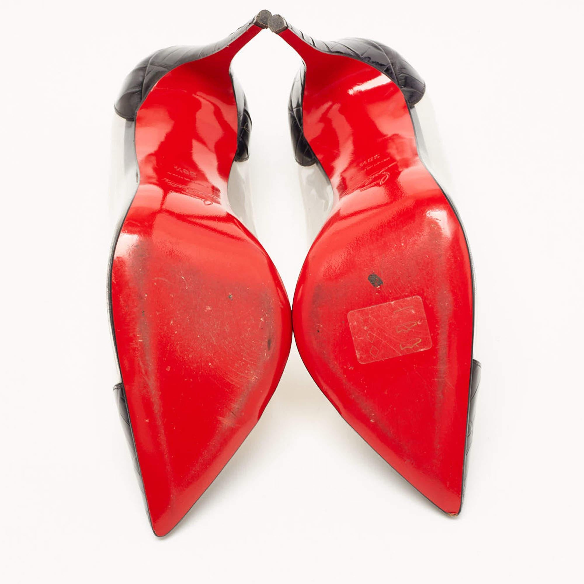 Christian Louboutin Black Croc Embossed Leather and PVC Debout Pumps Size 38.5 3