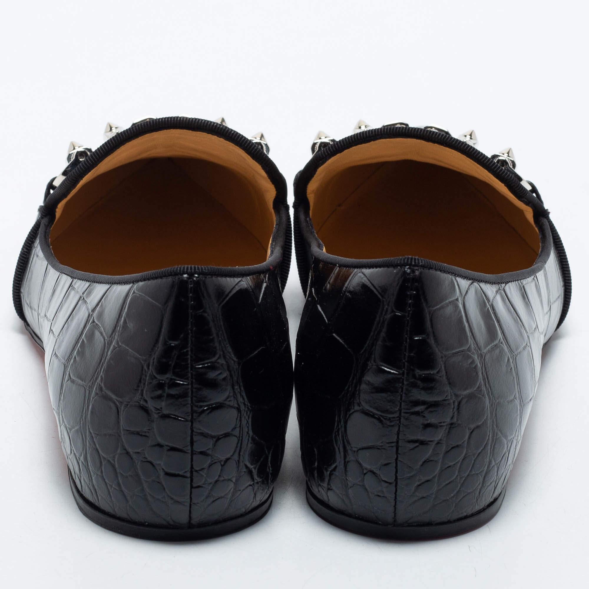 Christian Louboutin Black Croc Embossed Leather Kashasha Swing Loafers Size 36.5 In New Condition In Dubai, Al Qouz 2