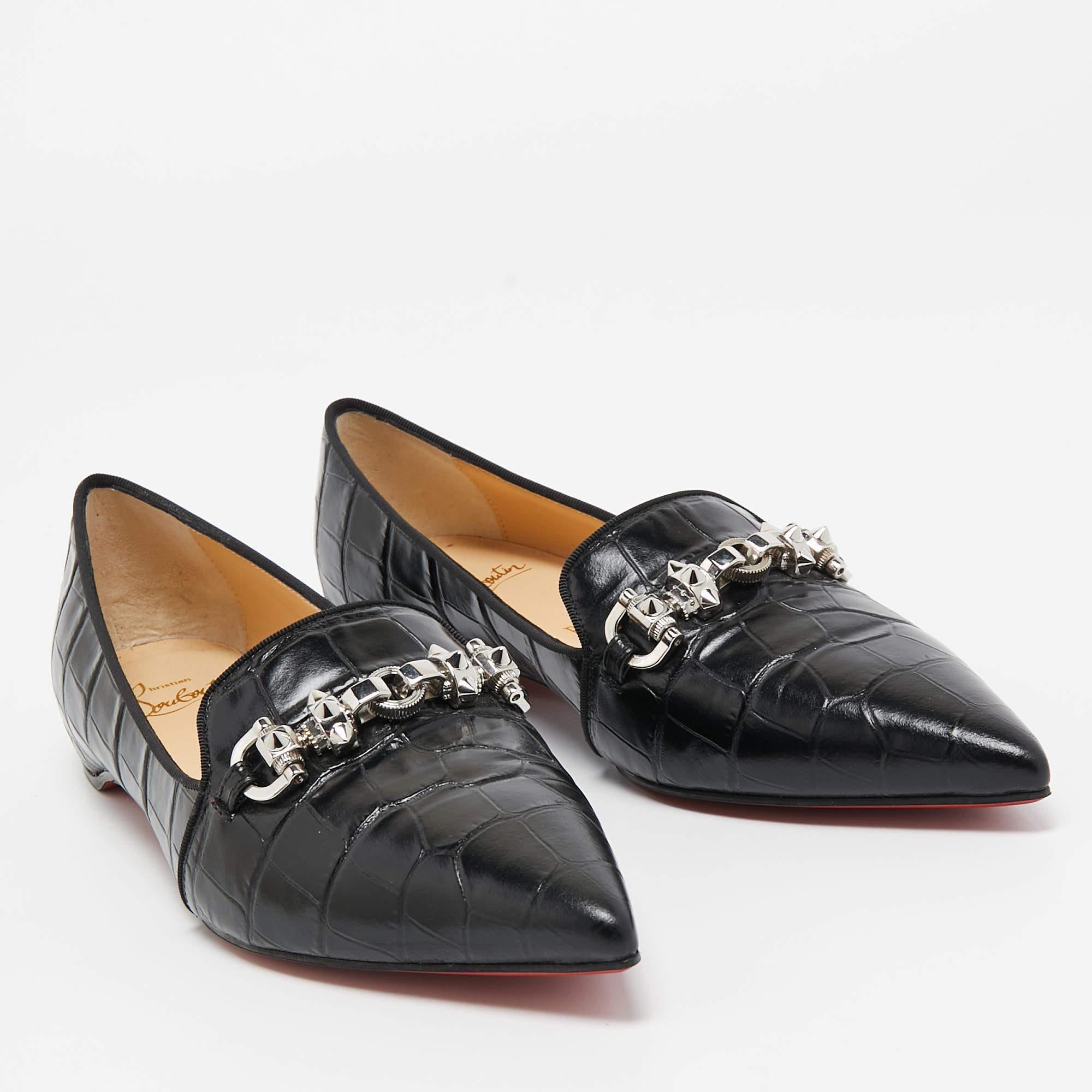 Christian Louboutin Black Croc Embossed Leather Kashasha Swing Loafers Size 36.5 In Excellent Condition In Dubai, Al Qouz 2