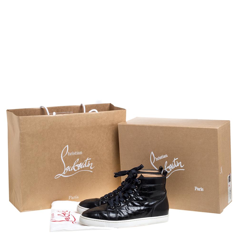 Christian Louboutin Black Croc Embossed Leather Rantus High Top Sneakers Size 43 4