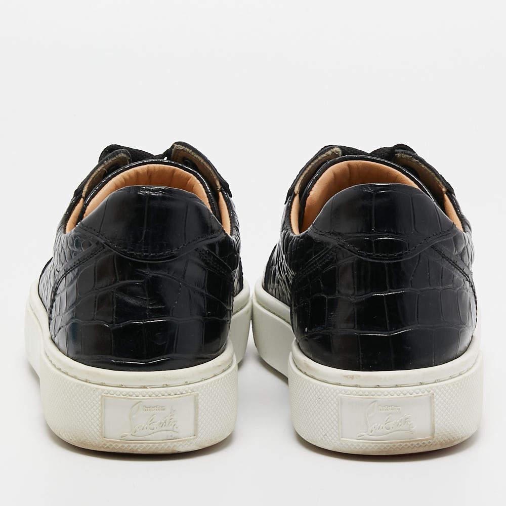 Christian Louboutin Black Croc Embossed Vierissima Low Top Sneakers Size 36 In Excellent Condition In Dubai, Al Qouz 2