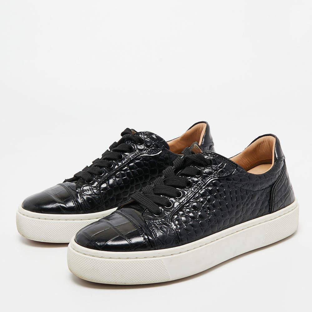 Christian Louboutin Black Croc Embossed Vierissima Low Top Sneakers Size 36 1