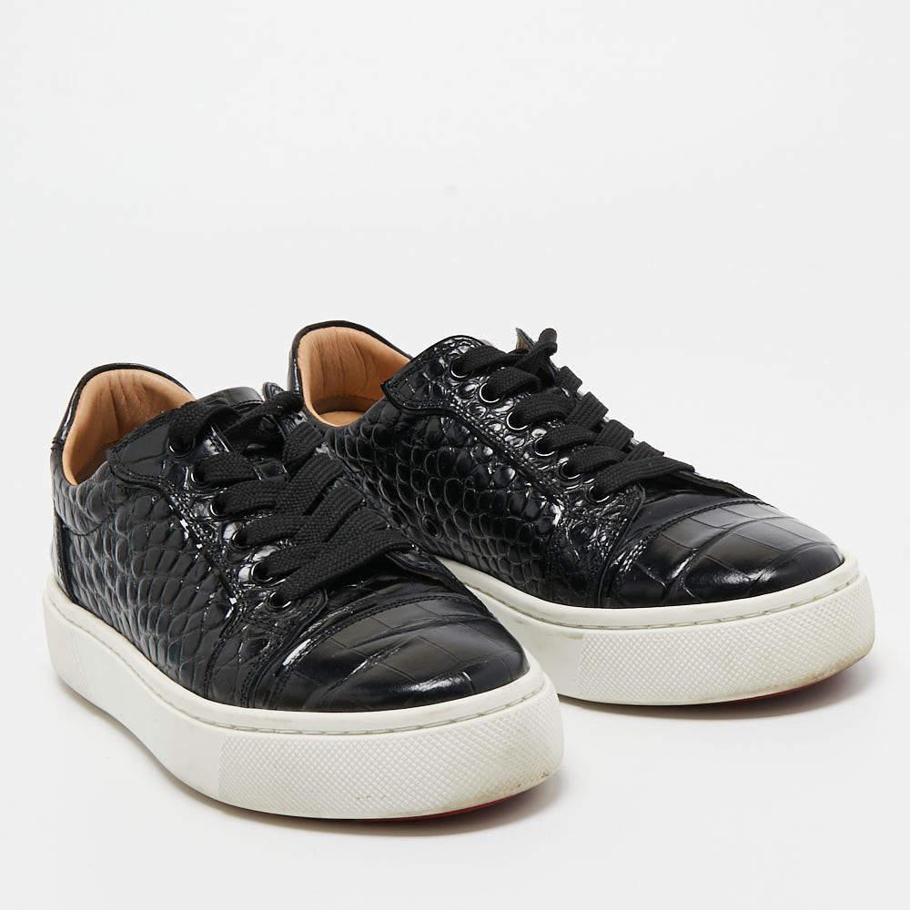 Christian Louboutin Black Croc Embossed Vierissima Low Top Sneakers Size 36 3
