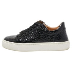 Christian Louboutin Black Croc Embossed Vierissima Low Top Sneakers Size 36