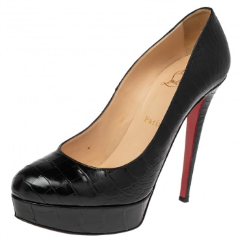 Christian Louboutin Escarpins à Plateforme Bianca en Cuir Crocodile Noir Taille 39.5 1