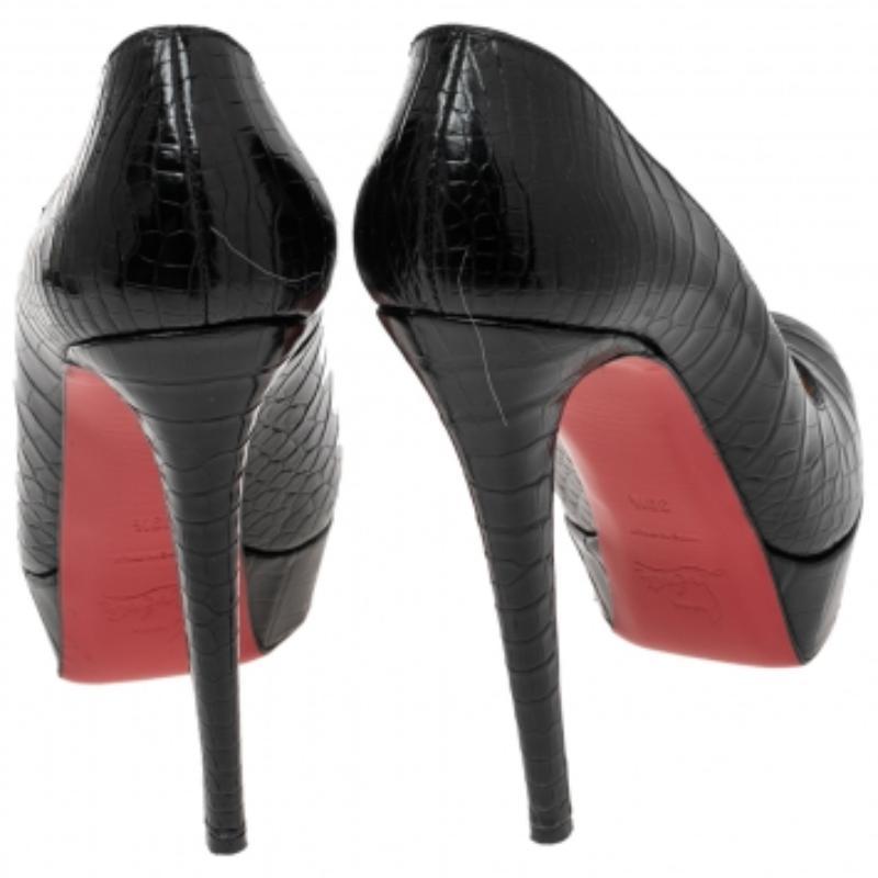 Christian Louboutin Escarpins à Plateforme Bianca en Cuir Crocodile Noir Taille 39.5 2