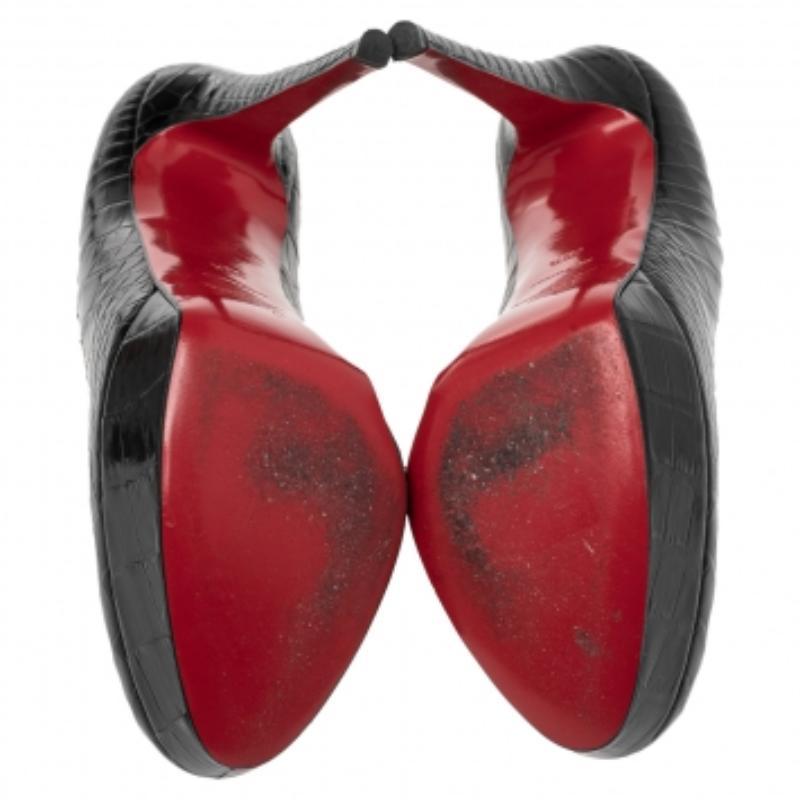Christian Louboutin Escarpins à Plateforme Bianca en Cuir Crocodile Noir Taille 39.5 3