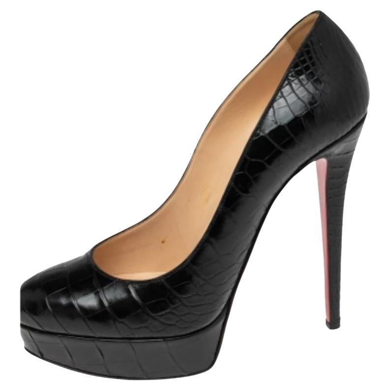 Christian Louboutin Escarpins à Plateforme Bianca en Cuir Crocodile Noir Taille 39.5