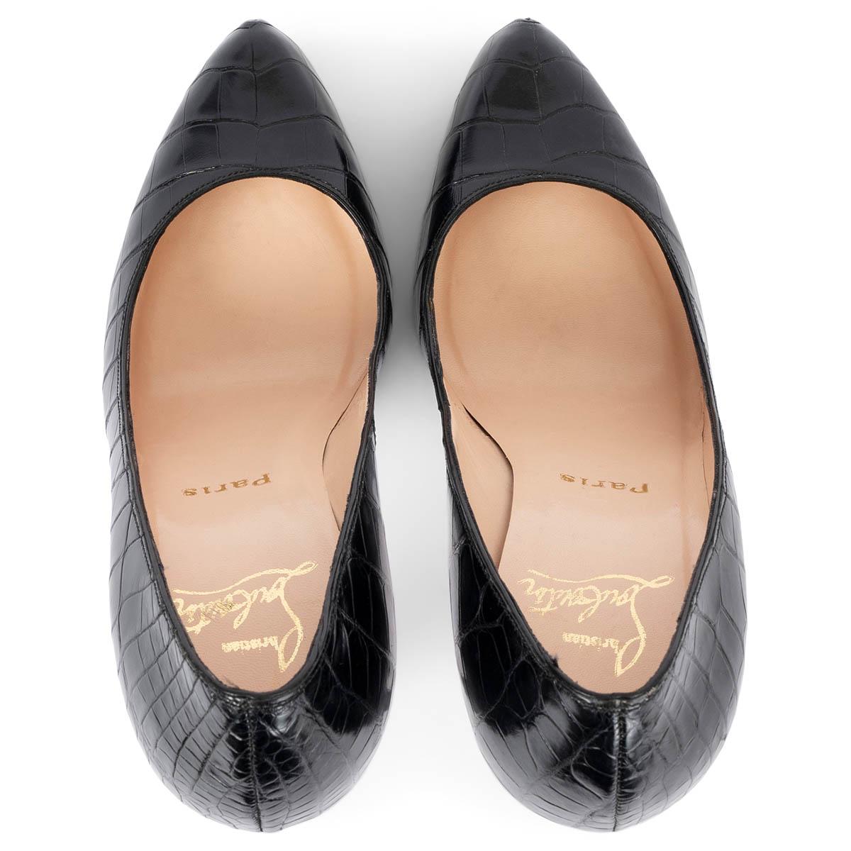 Women's CHRISTIAN LOUBOUTIN black CROCODILE ROLANDO Platform Pumps Shoes 38.5 For Sale