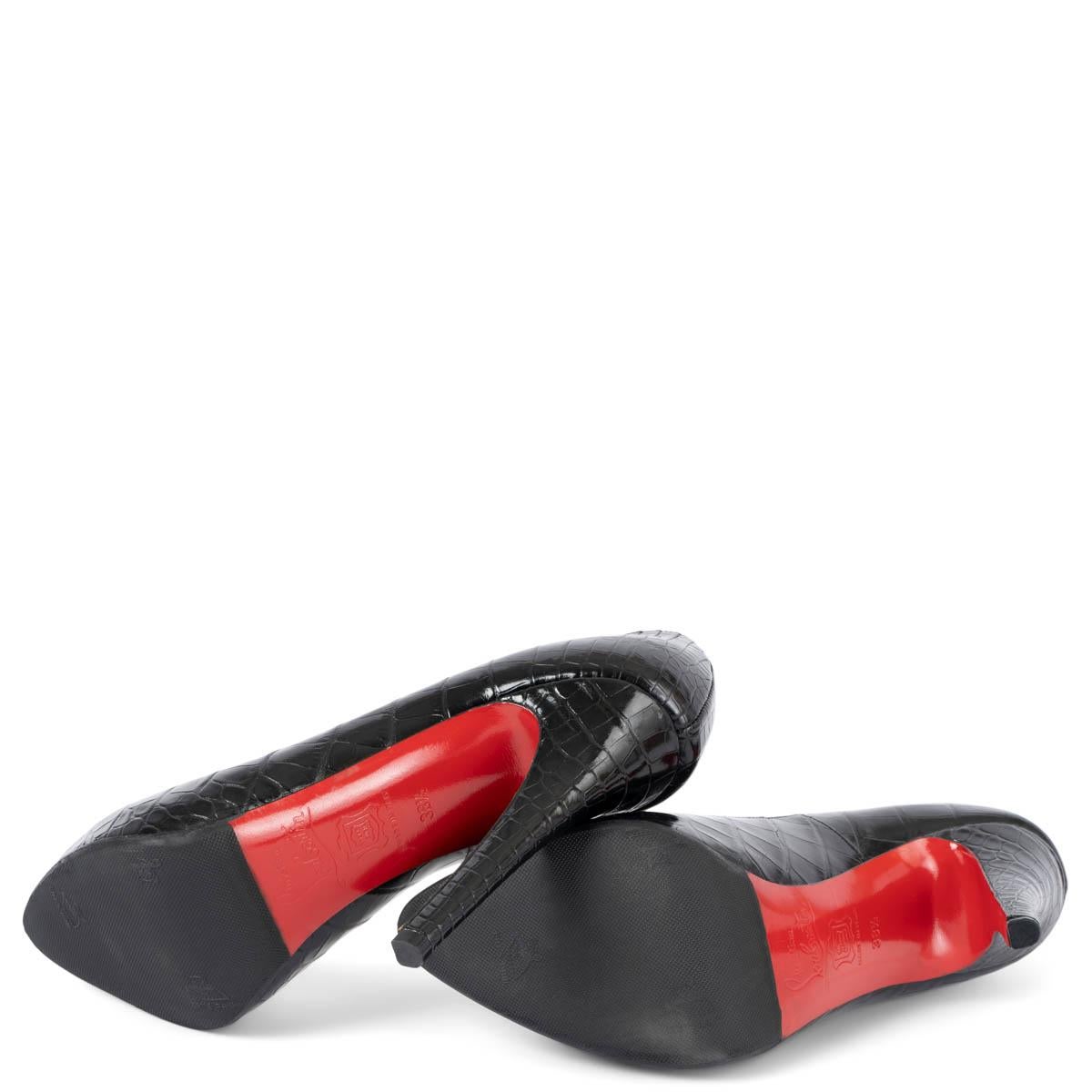 CHRISTIAN LOUBOUTIN black CROCODILE ROLANDO Platform Pumps Shoes 38.5 For Sale 2