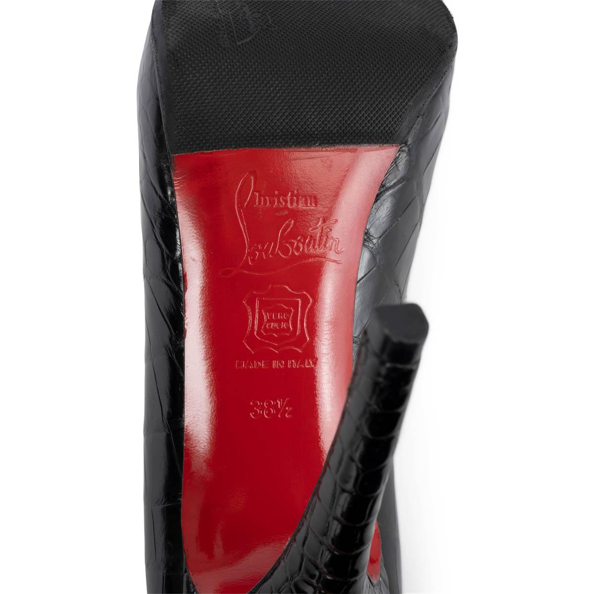 CHRISTIAN LOUBOUTIN black CROCODILE ROLANDO Platform Pumps Shoes 38.5 For Sale 3
