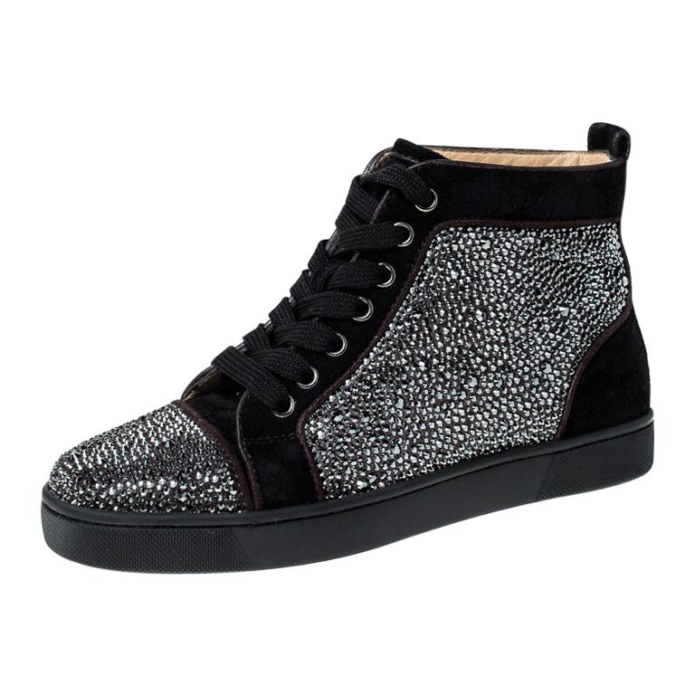 Christian Louboutin Black  Crystal Embellished High Top Sneakers Size 35