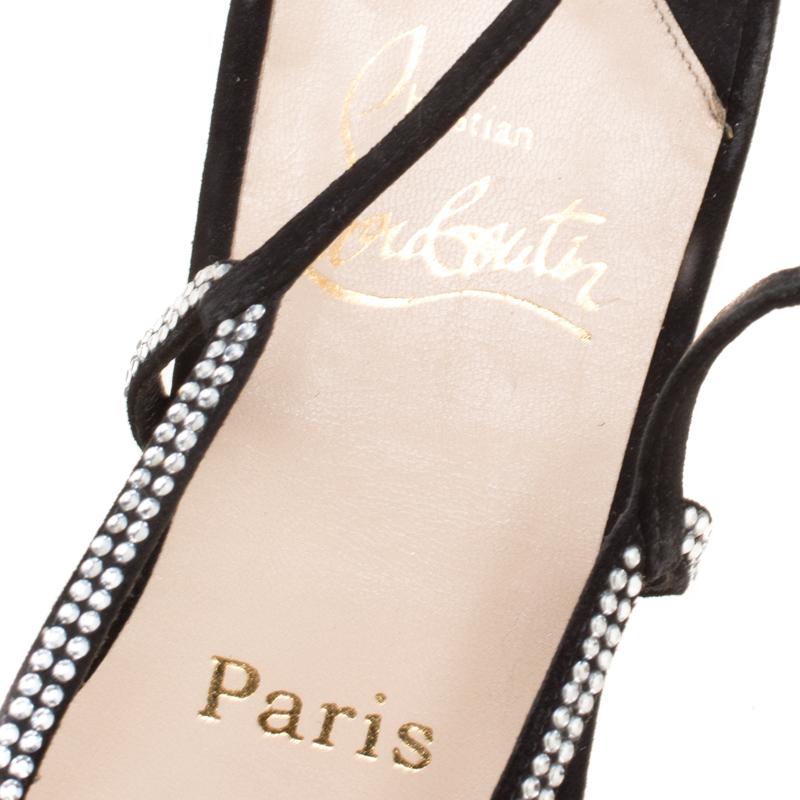 Black Crystal Embellished Suede Slingback Flat Sandals Size 36.5 3
