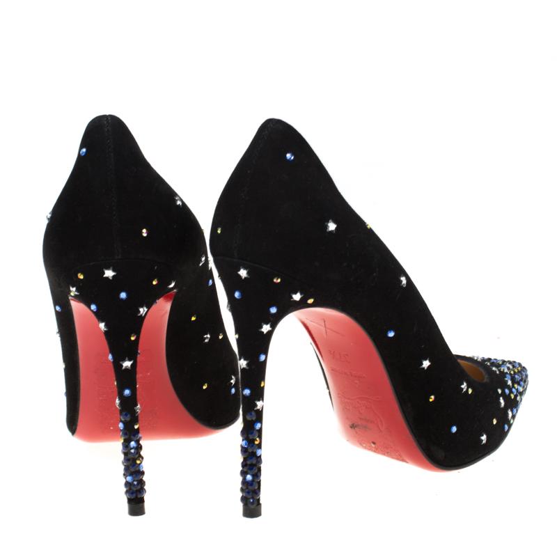 Christian Louboutin Black Crystal Star Gravitanita Pointed Toe Pumps Size 37.5 In Good Condition In Dubai, Al Qouz 2