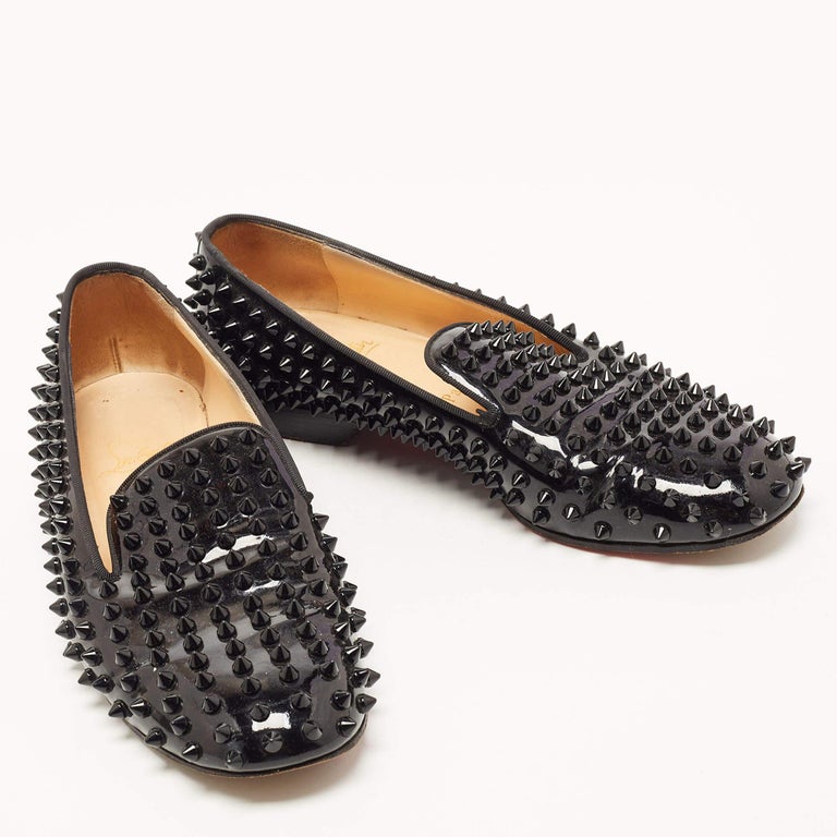 Christian Louboutin Black Suede Dandelion Spikes Smoking Slippers