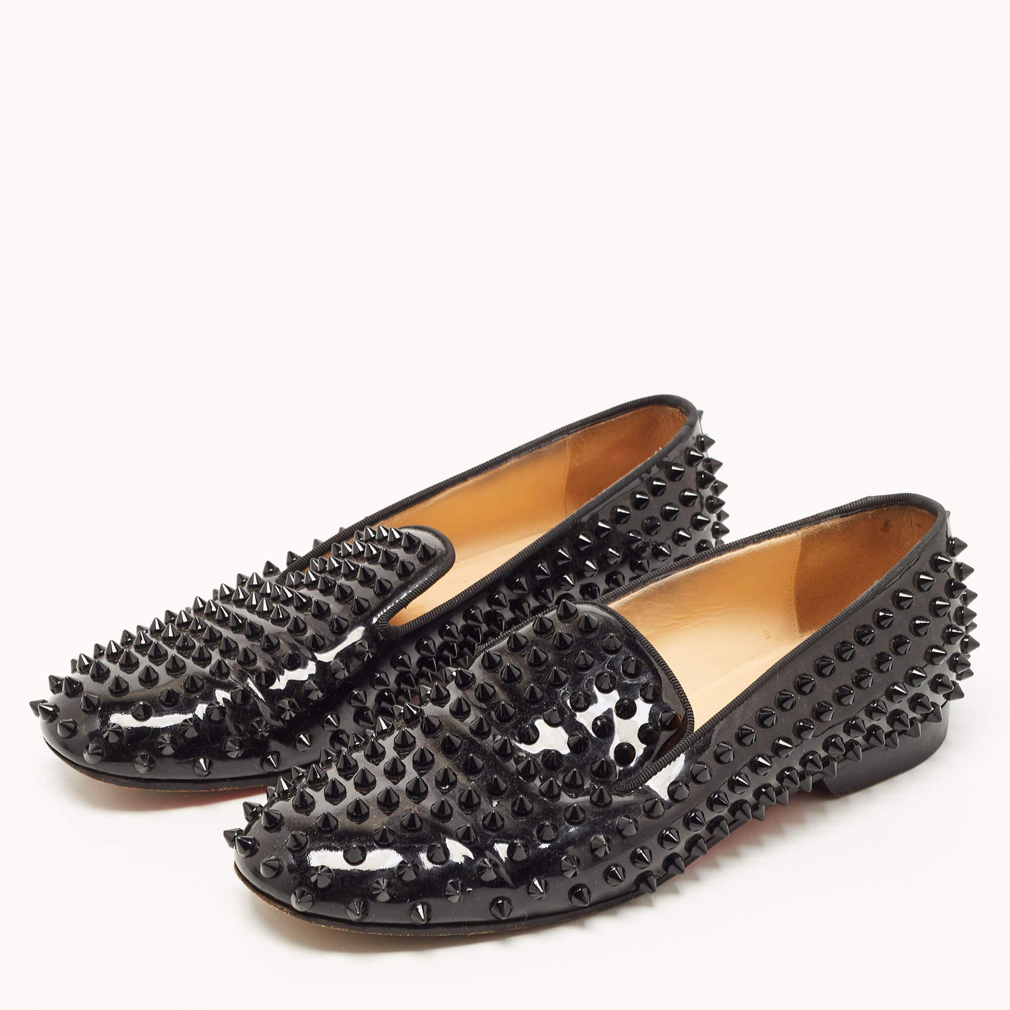 Christian Louboutin Black Dandelion Spikes Smoking Slippers Size 38 For Sale 2