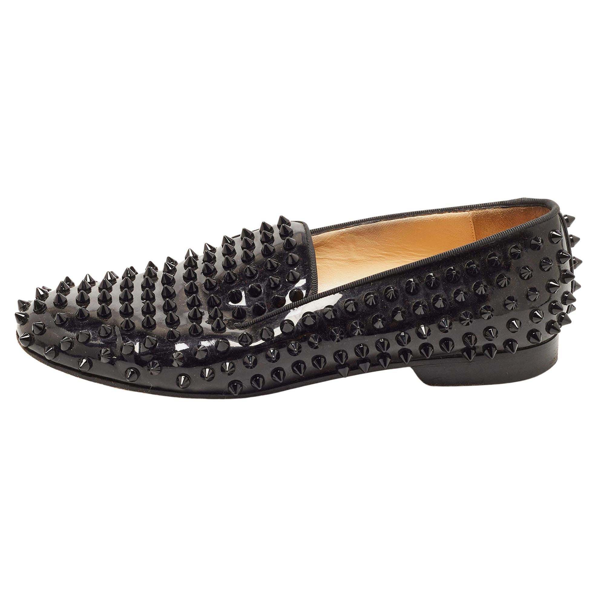Christian Louboutin Black Dandelion Spikes Smoking Slippers Size 38 For Sale