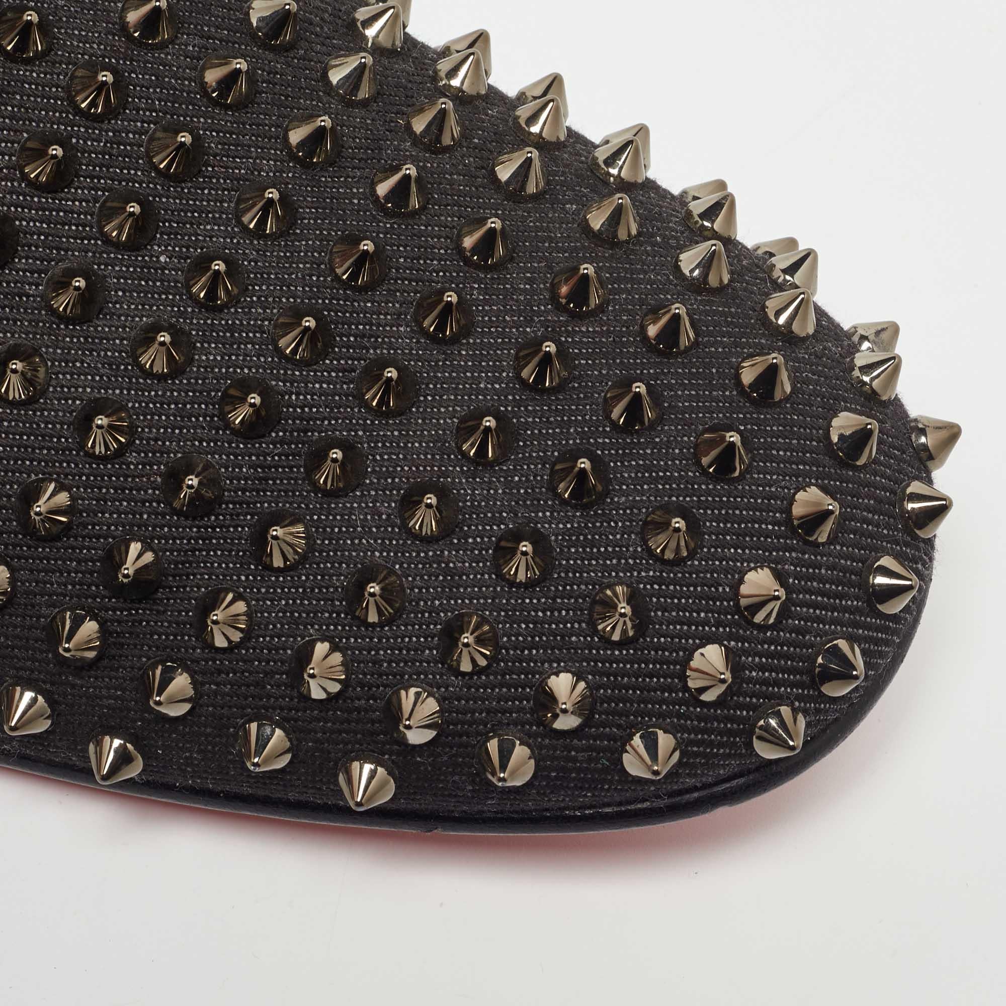Christian Louboutin Black Denim Dandelion Spikes Loafers Size 43 1