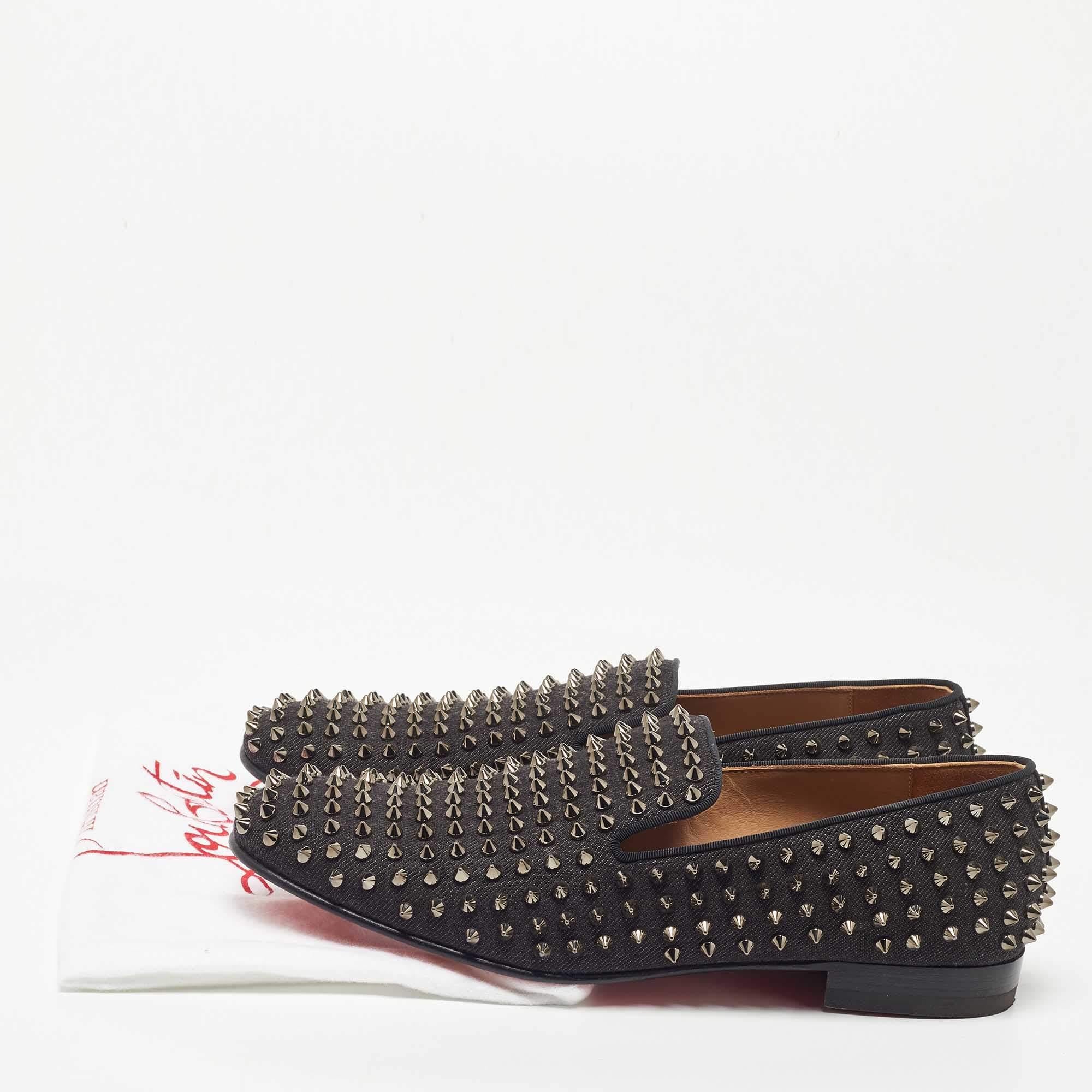 Christian Louboutin Black Denim Dandelion Spikes Loafers Size 43 2