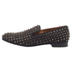 Christian Louboutin Black Denim Dandelion Spikes Loafers Size 43