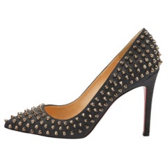 Christian Louboutin Black Denim Pigalle Follies Spikes Pointed Toe Size 38.5