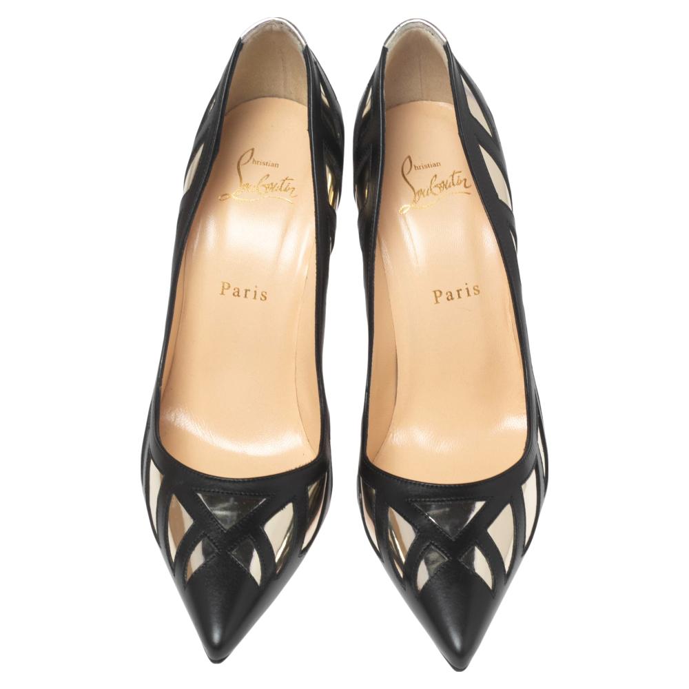 Christian Louboutin Black/Dull Gold Mirror and Leather Mirador Pumps Size 38.5 1