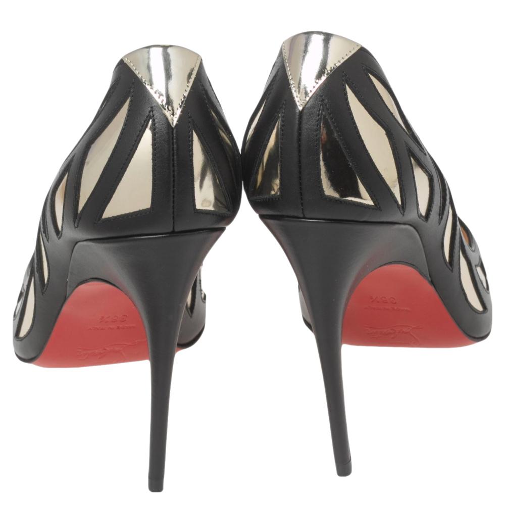 Christian Louboutin Black/Dull Gold Mirror and Leather Mirador Pumps Size 38.5 2