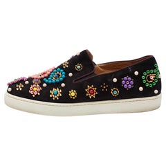 Christian Louboutin Black Embellished Boat Candy Skate Slip On Sneakers Size 38
