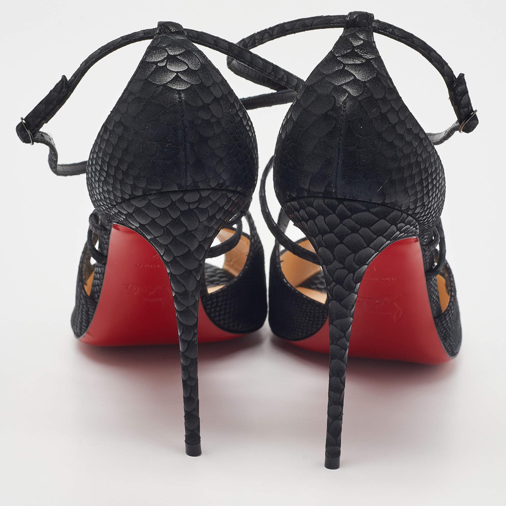 Christian Louboutin Black Embossed Snakeskin Leather Strappy Sandals Size 42 1