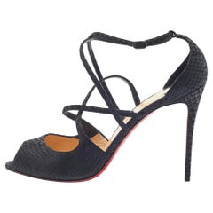 Christian Louboutin Black Embossed Snakeskin Leather Strappy Sandals Size 42