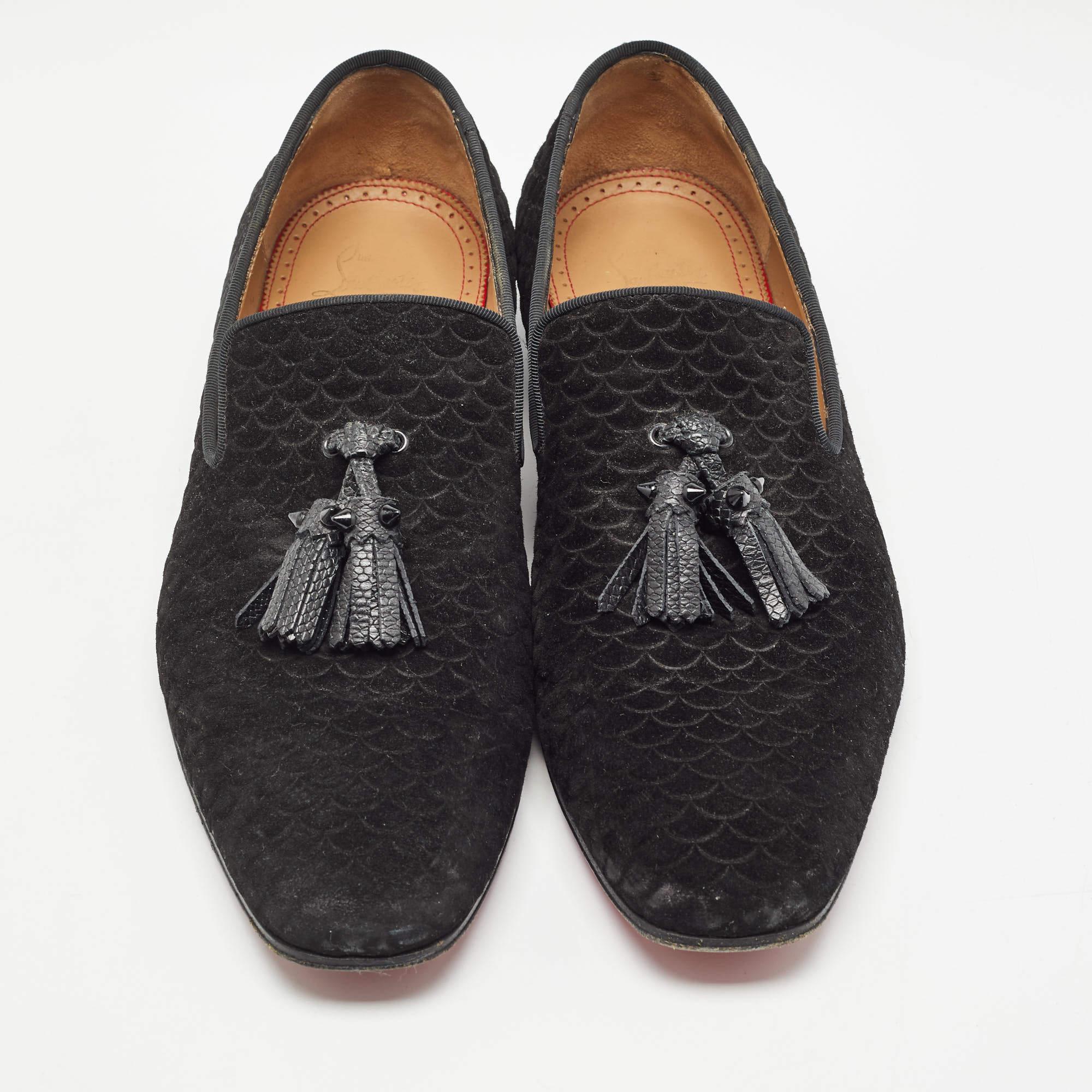 Noir Christian Louboutin Chaussons de smoking en daim gaufré pissenlit noir Taille 42.5 en vente