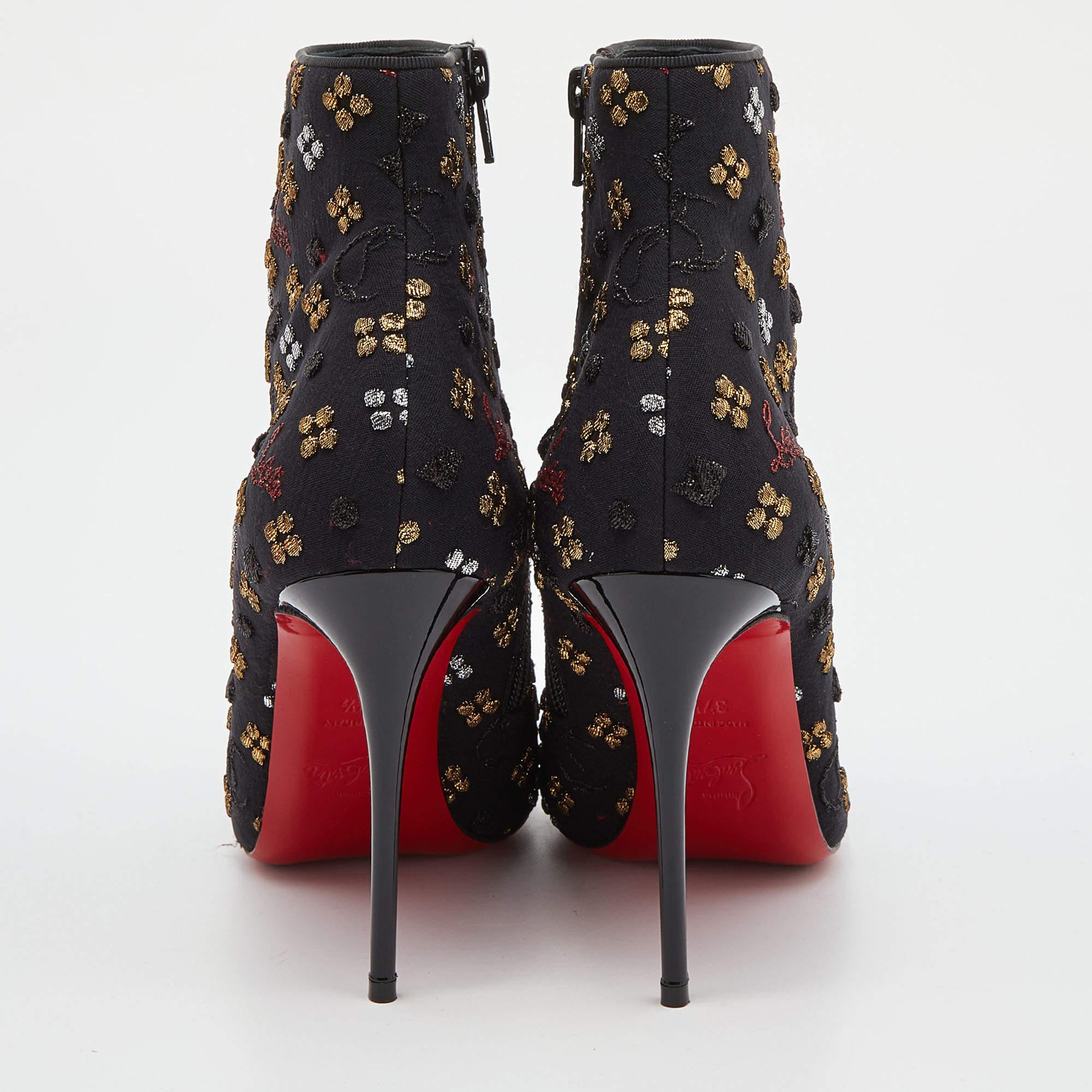 Christian Louboutin Black Embroidered Fabric So Kate Ankle Booties Size 37.5 In Good Condition For Sale In Dubai, Al Qouz 2