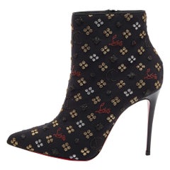 Christian Louboutin Black Embroidered Fabric So Kate Ankle Booties Size 37.5