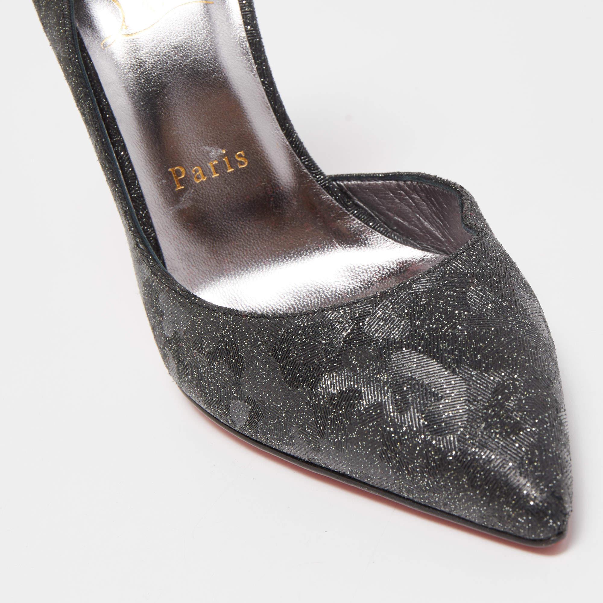 Christian Louboutin Black Engraved Glitter Leather Iriza Pumps Size 40 2