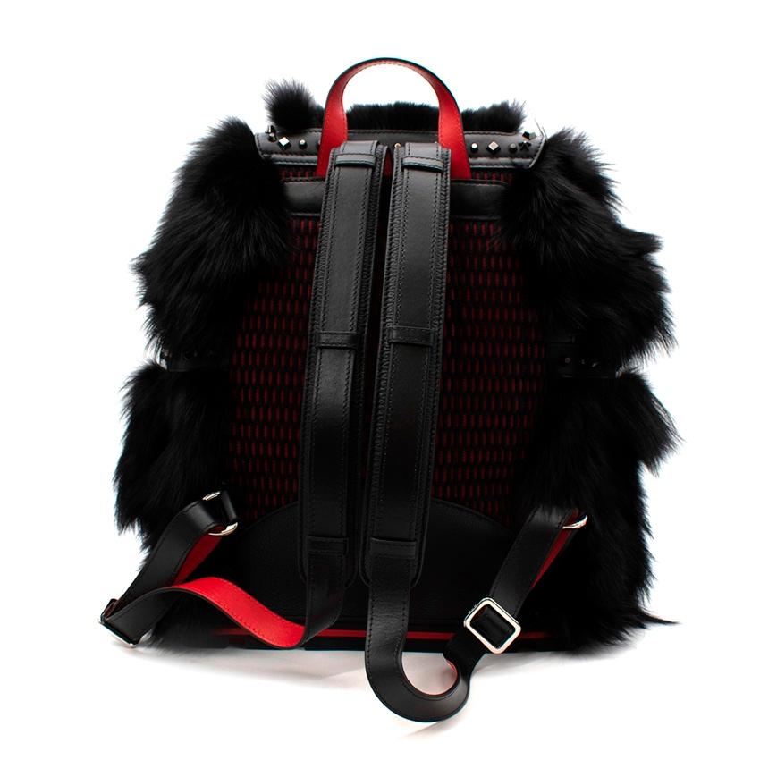 Christian Louboutin Black ExploraFunk Fox Fur Backpack In Excellent Condition For Sale In London, GB