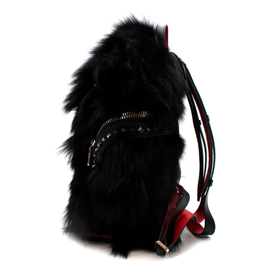Women's Christian Louboutin Black ExploraFunk Fox Fur Backpack For Sale