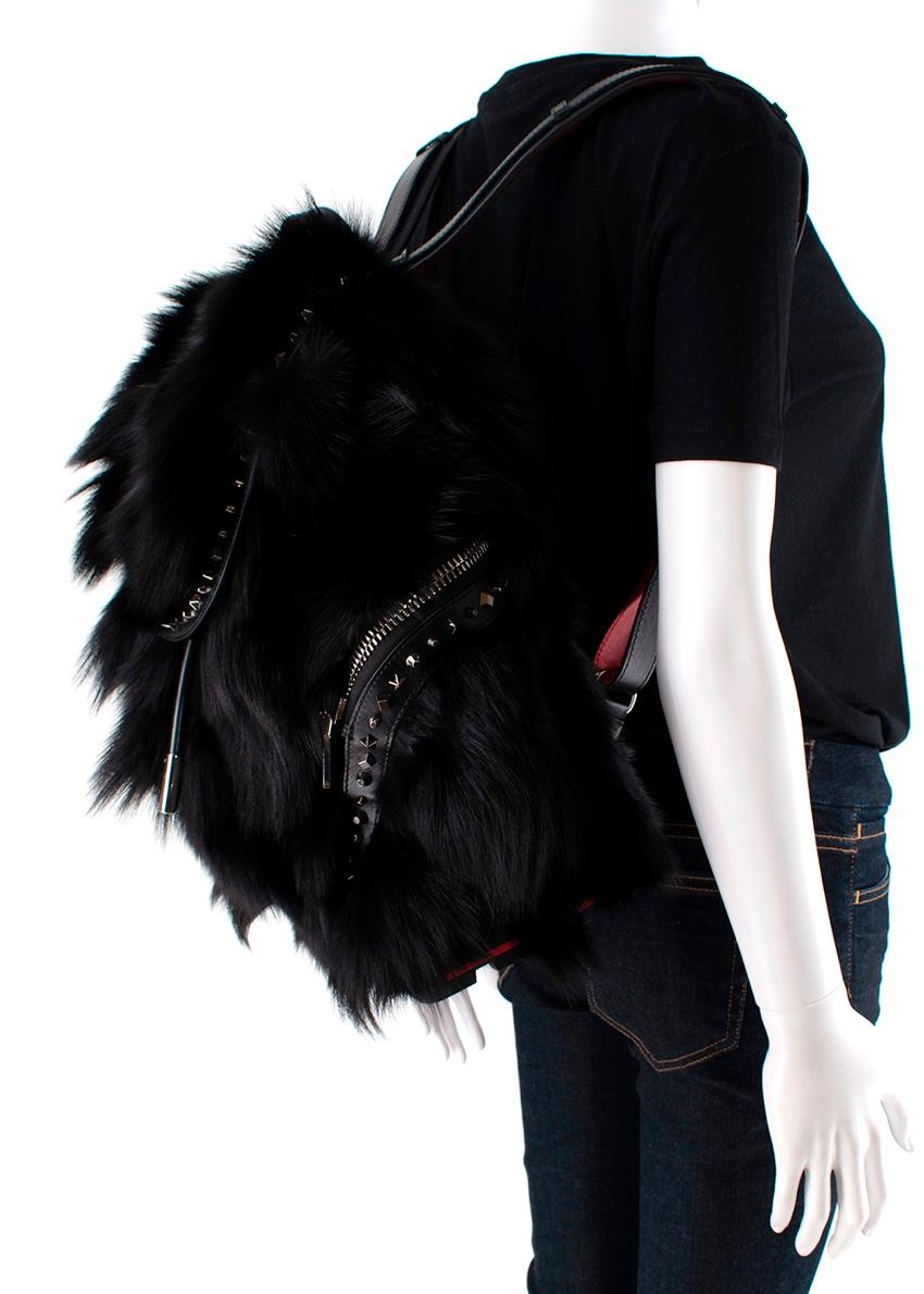Christian Louboutin Black ExploraFunk Fox Fur Backpack For Sale 5