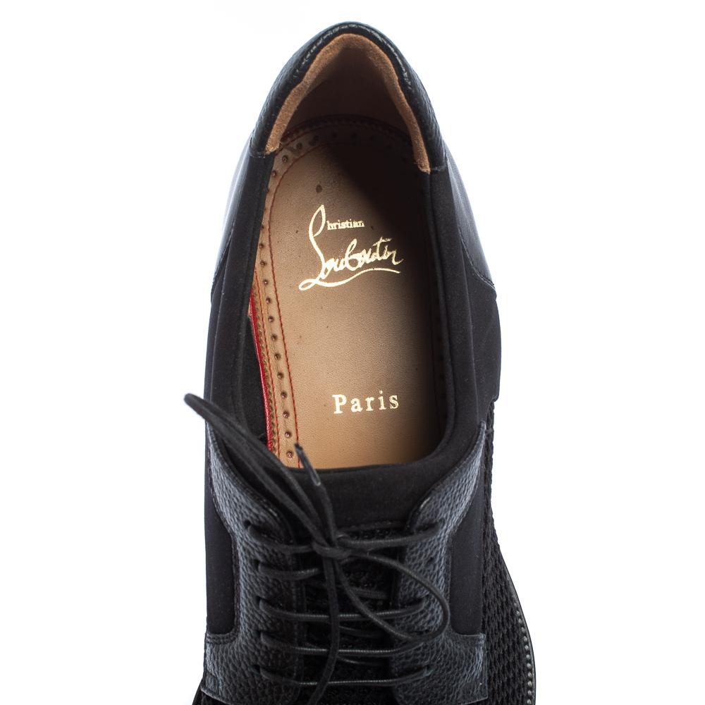 Men's Christian Louboutin Black Fabric And Leather Luis Spikes Cap Toe Derby Size 42