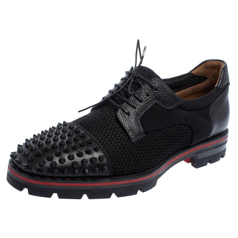 Christian Louboutin Black Fabric And Leather Luis Spikes Cap Toe Derby Size  42 at 1stDibs