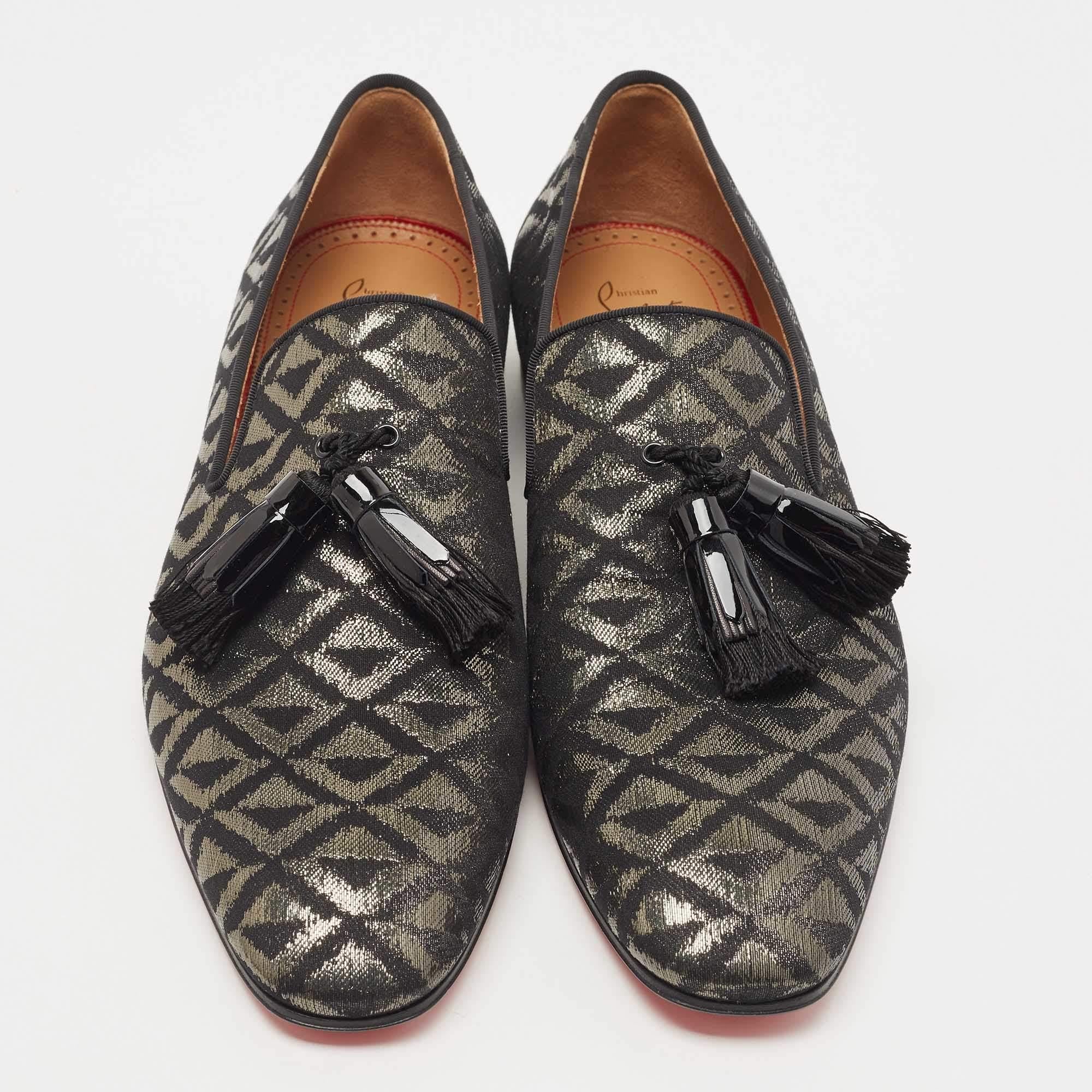 Christian Louboutin Black Fabric Dandelion Tassel Loafers Size 44 In New Condition In Dubai, Al Qouz 2